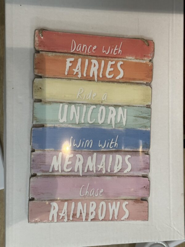Fairies, Unicorns, Mermaids and Rainbows wall feature.
